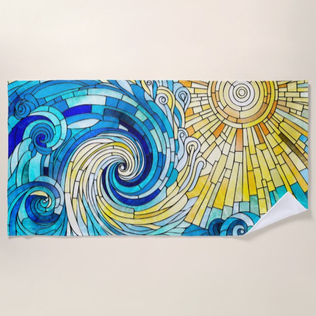 Ocean Wave Sun mosaic art Beach Towel (Front)