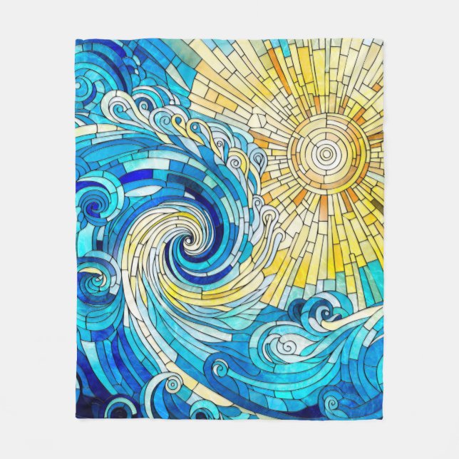Ocean Wave Sun mosaic art Fleece Blanket (Front)