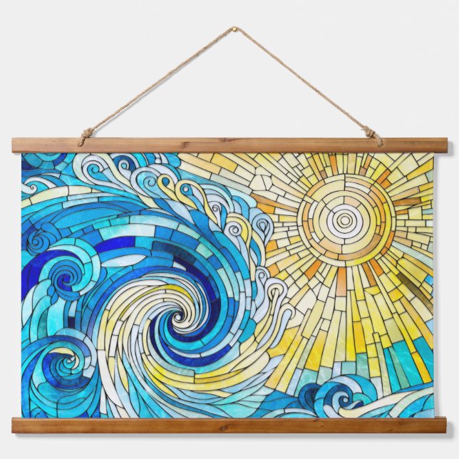 Ocean Wave Sun mosaic art Hanging Tapestry (Front)