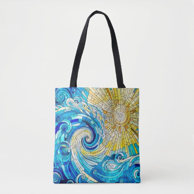 Ocean Wave Sun mosaic art Tote Bag (Front)