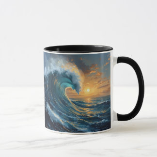 Ocean Wave Sunset Art – Abstract Sea Design Mug