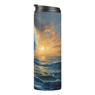 Ocean Wave Sunset Art – Abstract Sea Design  Thermal Tumbler