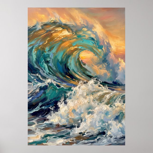 Ocean Wave & Sunset Artwork Poster (Front)