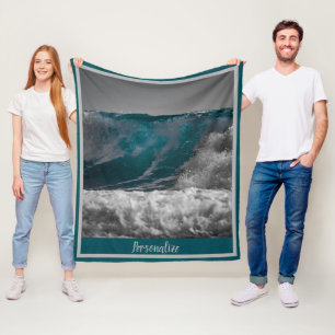 Ocean Wave Surf White Sea Caps Fleece Blanket