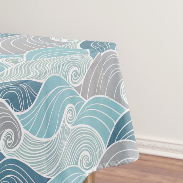 Ocean Wave Tablecloth in Shades of Blue (In Situ)