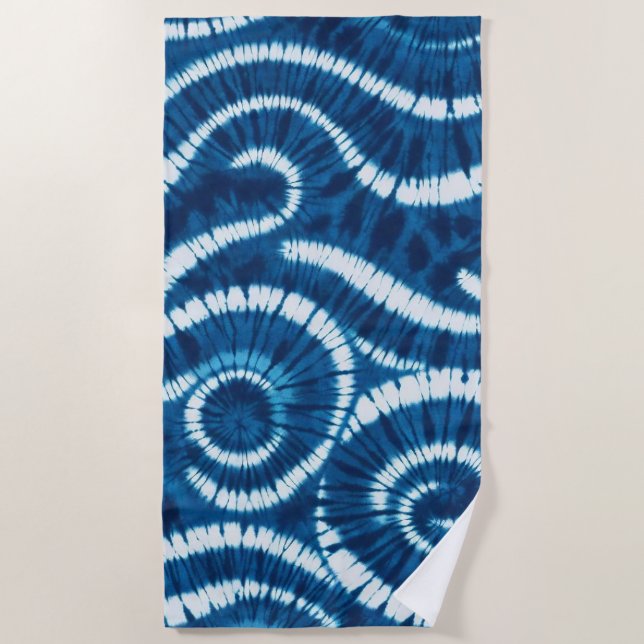Ocean Wave Tie Dye Design Beach Towel (Front)
