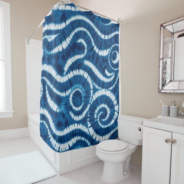 Ocean Wave Tie Dye Design Shower Curtain (In Situ)