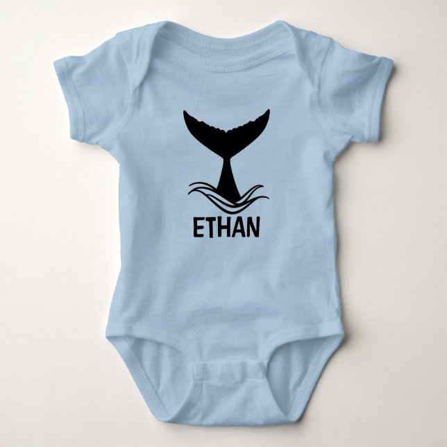 Ocean Wave Whale Tail Silhouette Baby Bodysuit (Front)