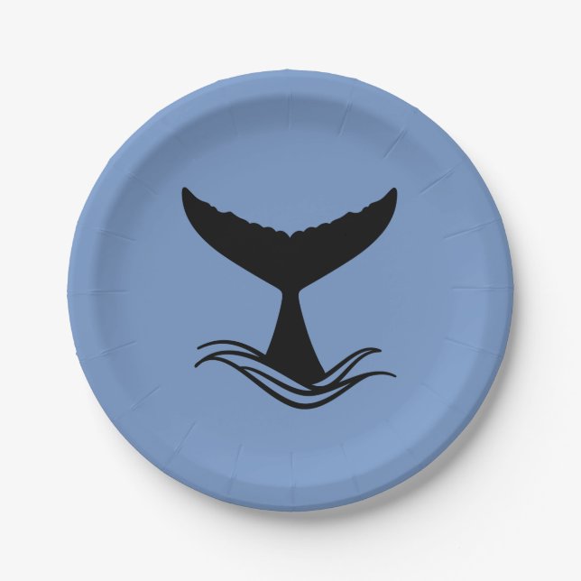 Ocean Wave Whale Tail Silhouette Paper Plate (Front)