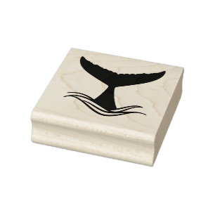 Ocean Wave Whale Tail Silhouette Rubber Stamp