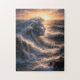 Ocean Wave Woman Surreal Art Print Jigsaw Puzzle