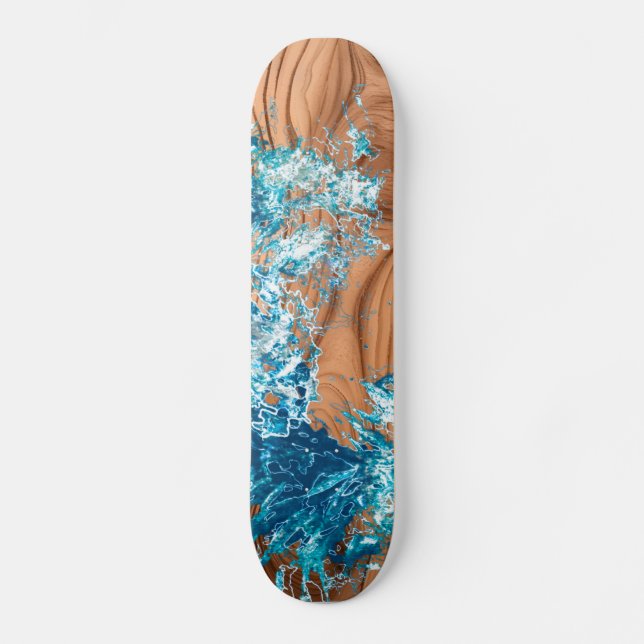 Ocean Wave Wood Style Accent Skateboard (Front)