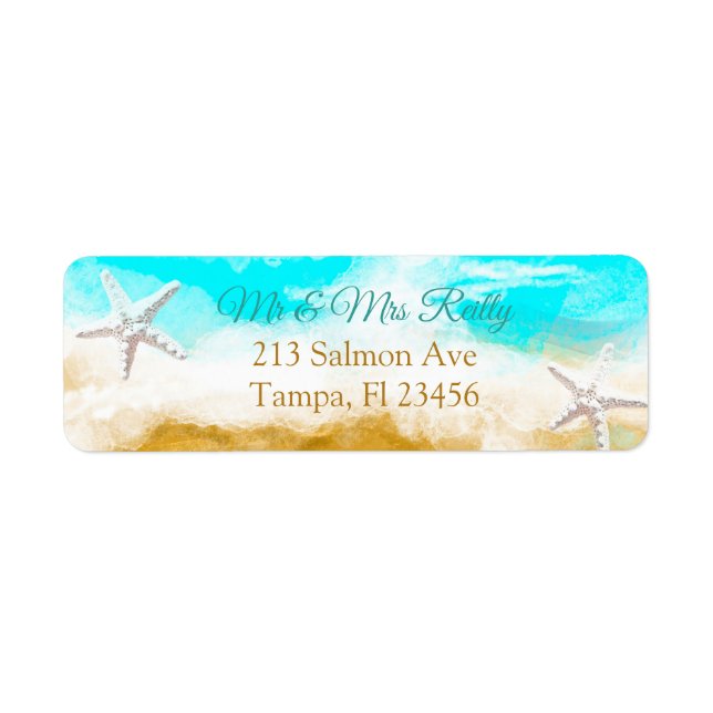 Ocean Waves and Sandy Beach Label Return Address Label (Front)