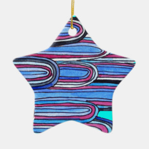 Ocean Waves aqua blue pattern Ceramic Ornament