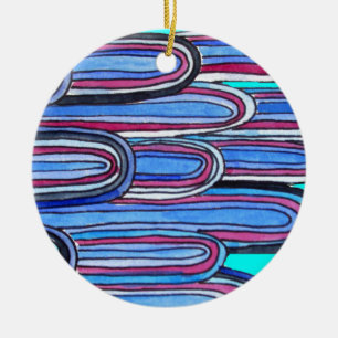 Ocean Waves aqua blue pattern Ceramic Ornament