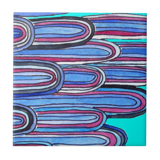 Ocean Waves aqua blue pattern Ceramic Tile (Front)