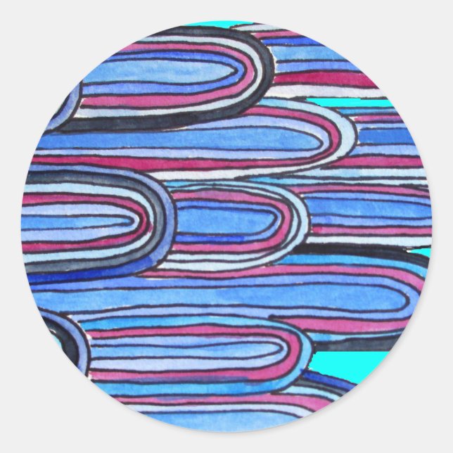 Ocean Waves aqua blue pattern Classic Round Sticker (Front)
