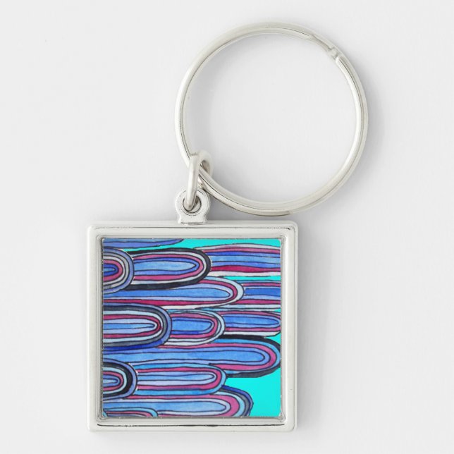 Ocean Waves aqua blue pattern Key Ring (Front)