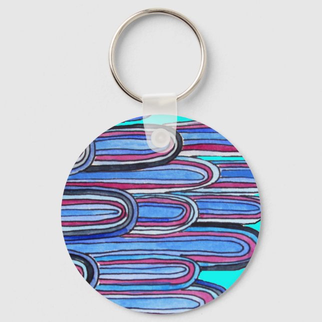 Ocean Waves aqua blue pattern Key Ring (Front)