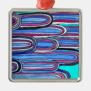 Ocean Waves aqua blue pattern Metal Tree Decoration