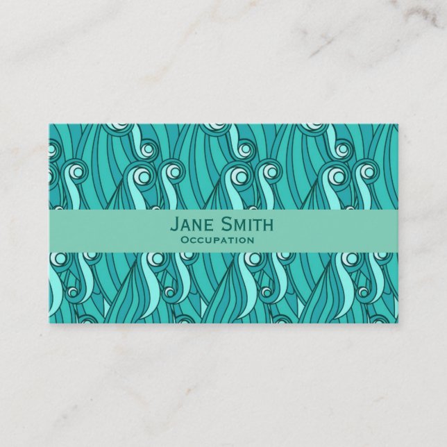 Ocean waves aqua blue pattern modern trendy business card (Front)