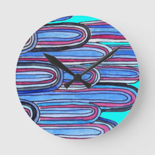 Ocean Waves aqua blue pattern Round Clock