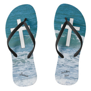 Ocean Waves Baptism Flip Flops