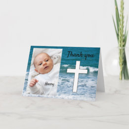 Ocean waves baptism thank you card