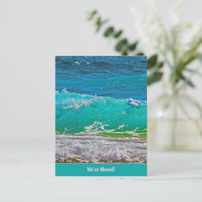 Ocean Waves Beach Art We've Moved (or Your Text) Postcard (Standing Front)
