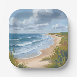 Ocean Waves   Beach Coastal Painting Paper Plate