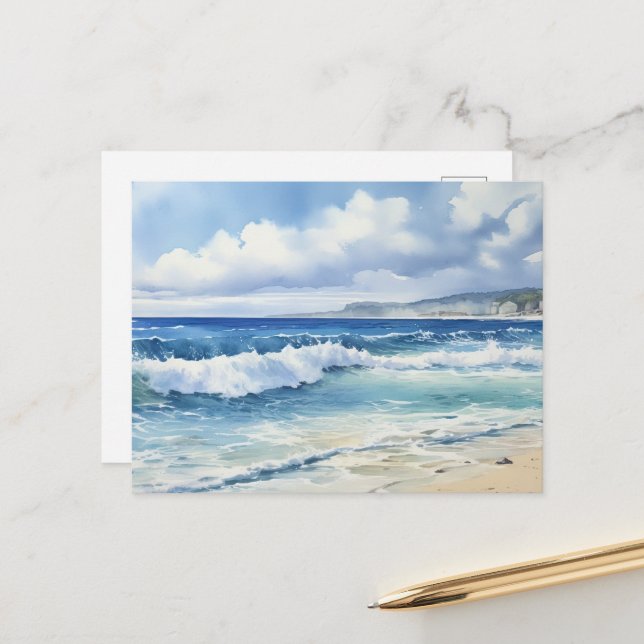 Ocean Waves Beach House Aesthetic Postcard (Front/Back In Situ)