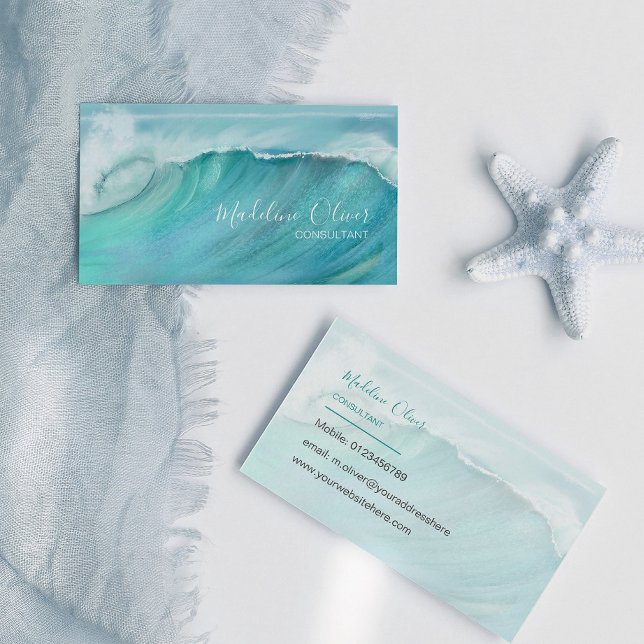 Ocean Waves  Beach Sea Travel Blue Modern Business Card (Creator Uploaded)