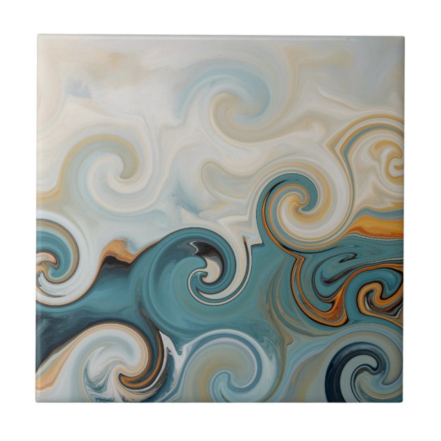 Ocean Waves Beach Teal Blue Abstract 74 Ceramic Tile (Front)