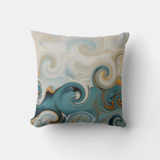 Ocean Waves Beach Teal Blue Abstract 74 Cushion