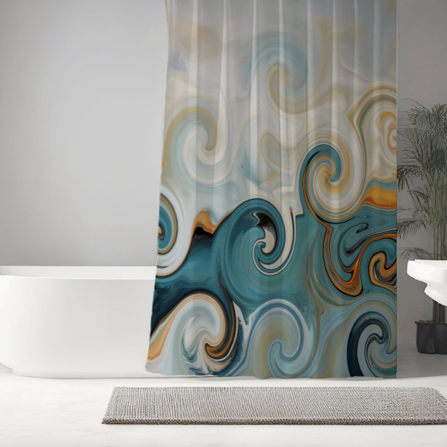 Ocean Waves Beach Teal Blue Abstract 74 Shower Curtain (Creator Uploaded)