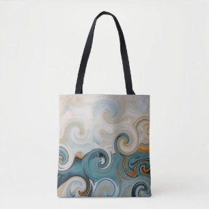 Ocean Waves Beach Teal Blue Abstract 74 Tote Bag