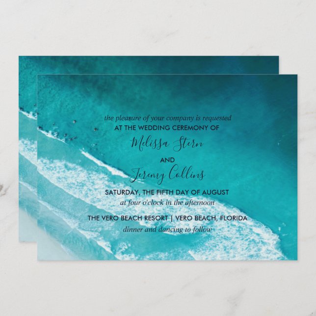 Ocean Waves Beach Wedding Invitation (Front/Back)