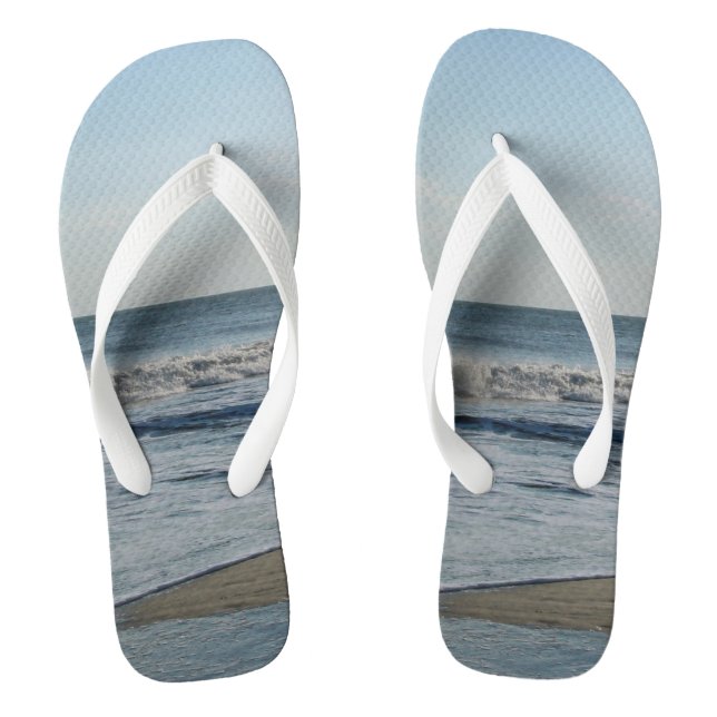 Ocean Waves Blue Sky Beach Sand Thongs (Footbed)