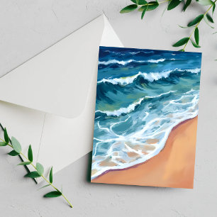 Ocean Waves Blue Watercolor Coastal Card