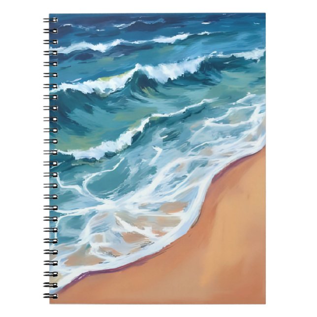 Ocean Waves Blue Watercolor Coastal Notebook (Front)