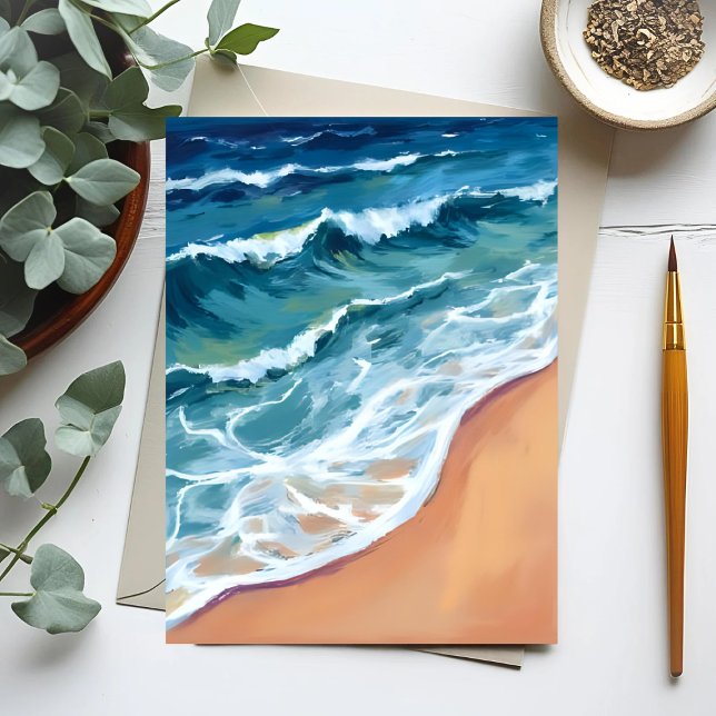 Ocean Waves Blue Watercolor Coastal Postcard (Creator Uploaded)