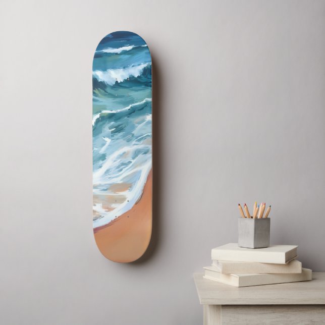 Ocean Waves Blue Watercolor Coastal Skateboard (Wall Art)