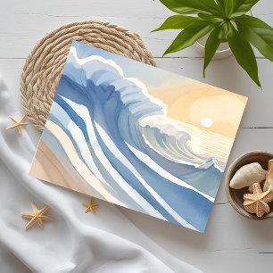 Ocean Waves Blue Watercolor Holiday Postcard