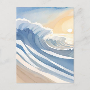Ocean Waves   Blue Watercolor  Postcard