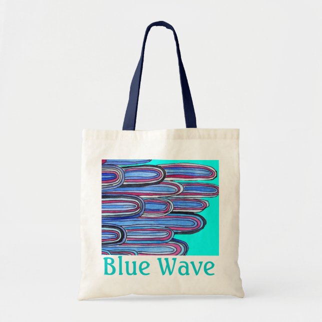 Ocean Waves "Blue Wave" aqua blue art Tote Bag (Front)