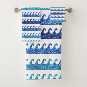 Ocean Waves Bright Blue Surfer Beach Surfing Bath Towel Set