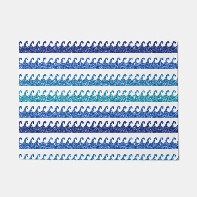 Ocean Waves Bright Blue Surfer Beach Surfing Doormat (Front)