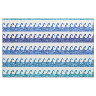 Ocean Waves Bright Blue Surfer Beach Surfing Fabric