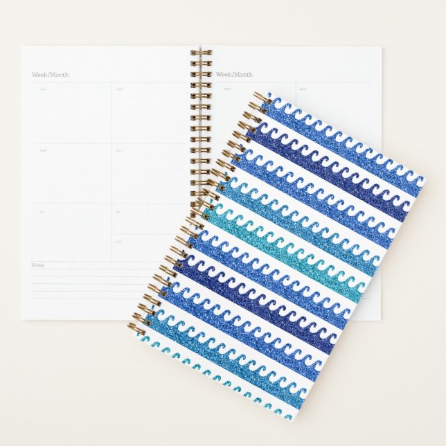 Ocean Waves Bright Blue Surfer Beach Surfing Planner (Display)