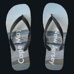 Ocean Waves Cape May New Jersey Thongs<br><div class="desc">Pretty Blue Sky with Light Fluffy White Clouds,  Blue Sea,  Crashing Ocean Waves and Beach Sand.  Original Photography by TamiraZDesigns.</div>